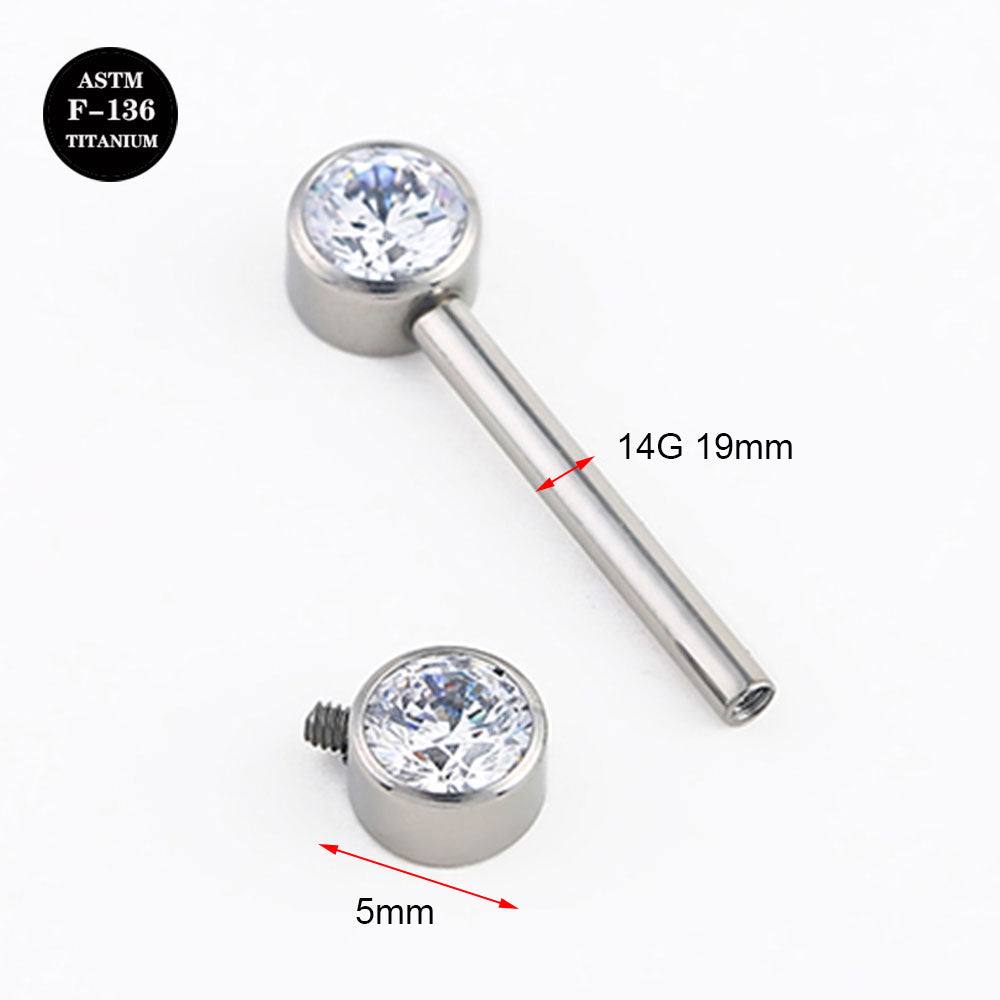 14G ASTM F136 High Polished Titanium Straight Barbell Nipple Ring with CZ Gem