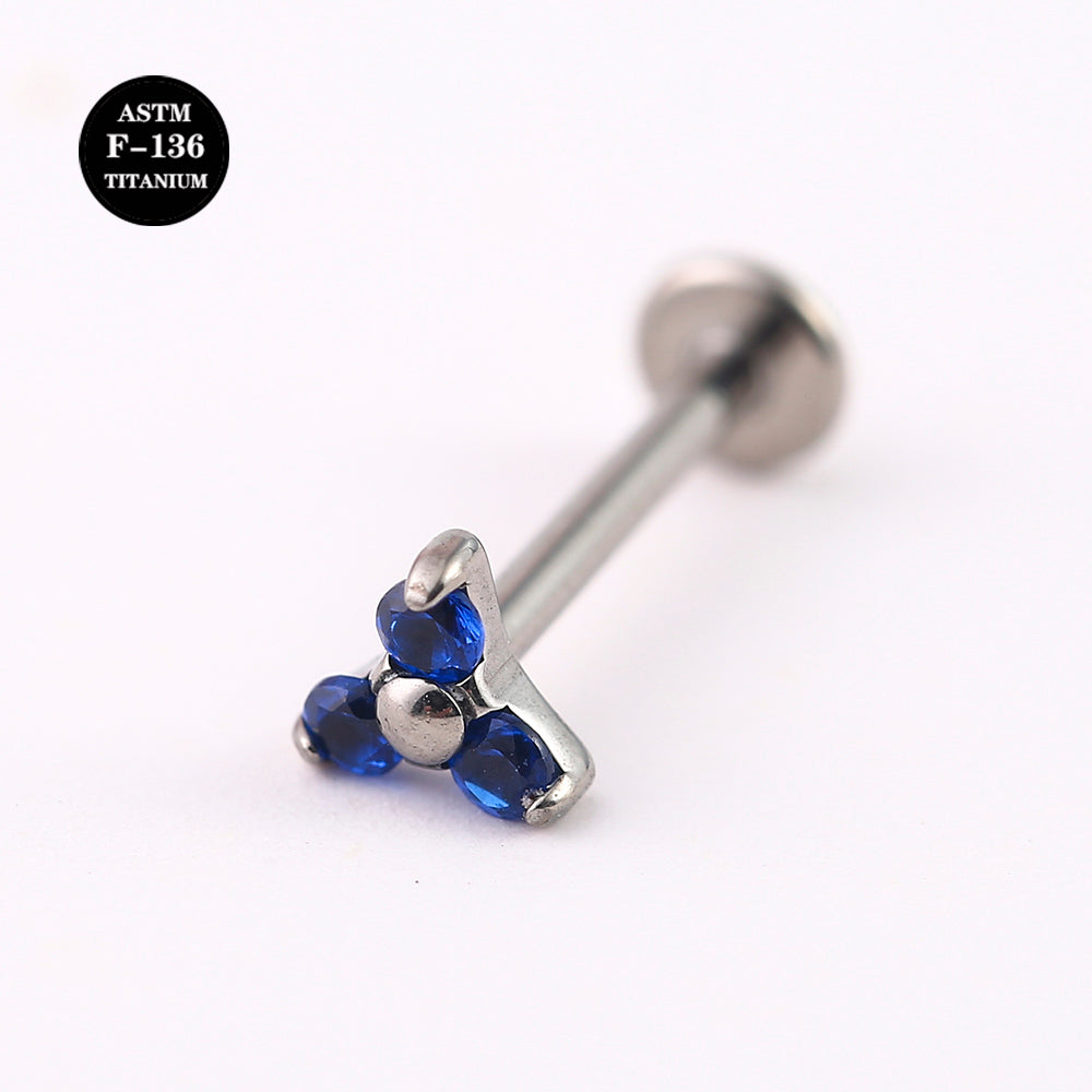 16G ASTM F136 Titanium Labret Piercing Triangle Gem