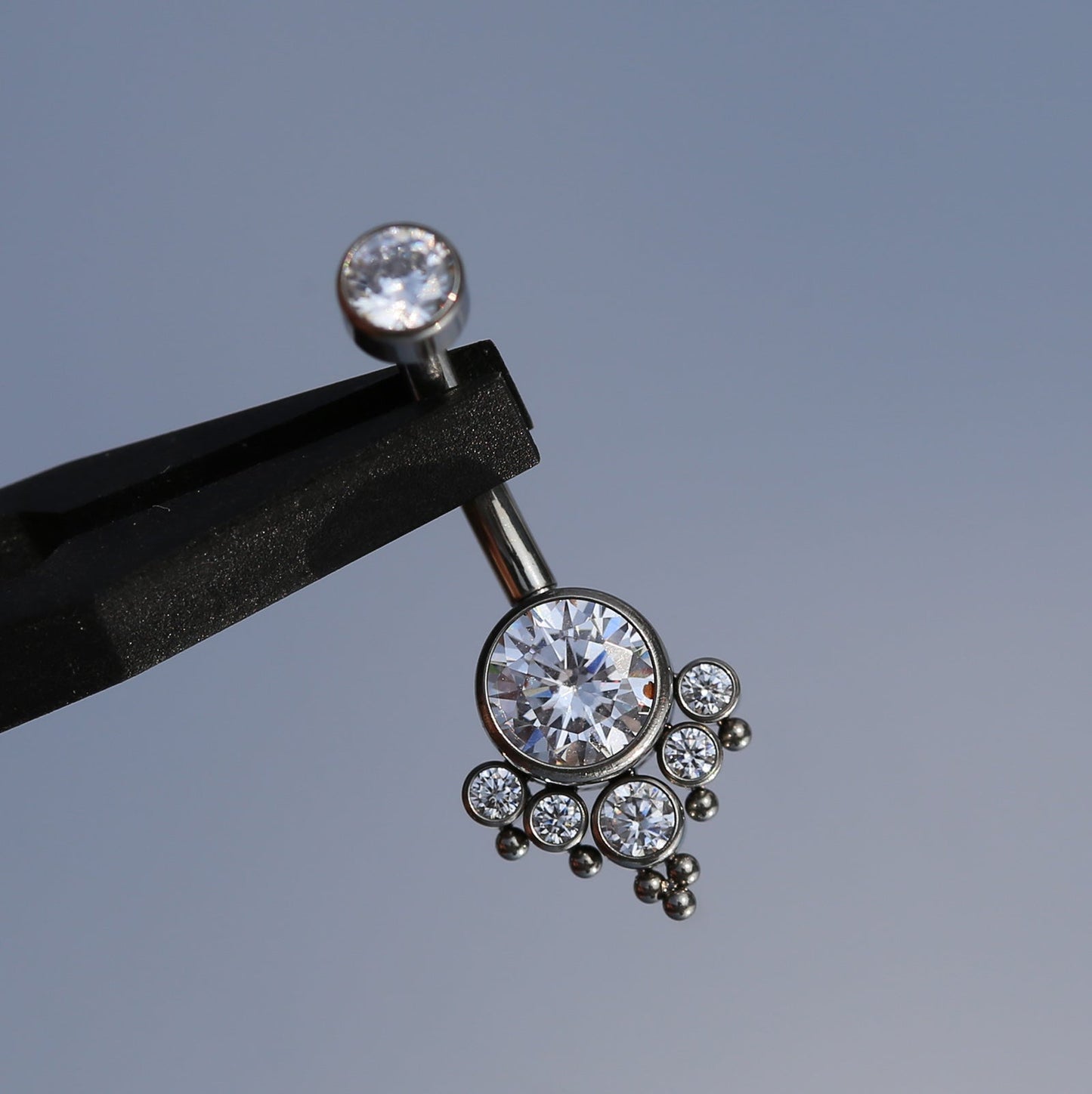 14G ASTM F136 Titanium Internal Thread White CZ Belly Button Ring