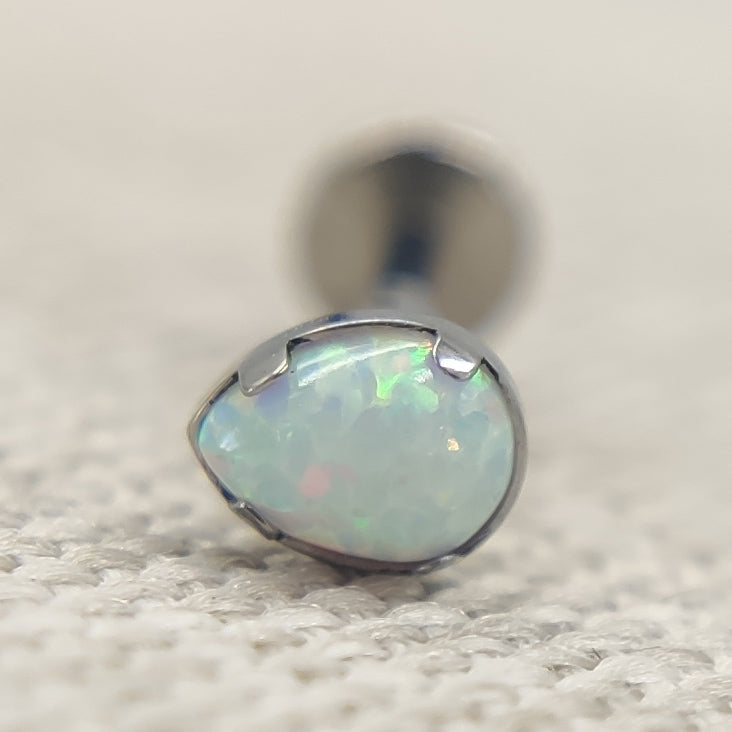 16G ASTM F136 Titanium Waterdrop Teardrop Opal Labret