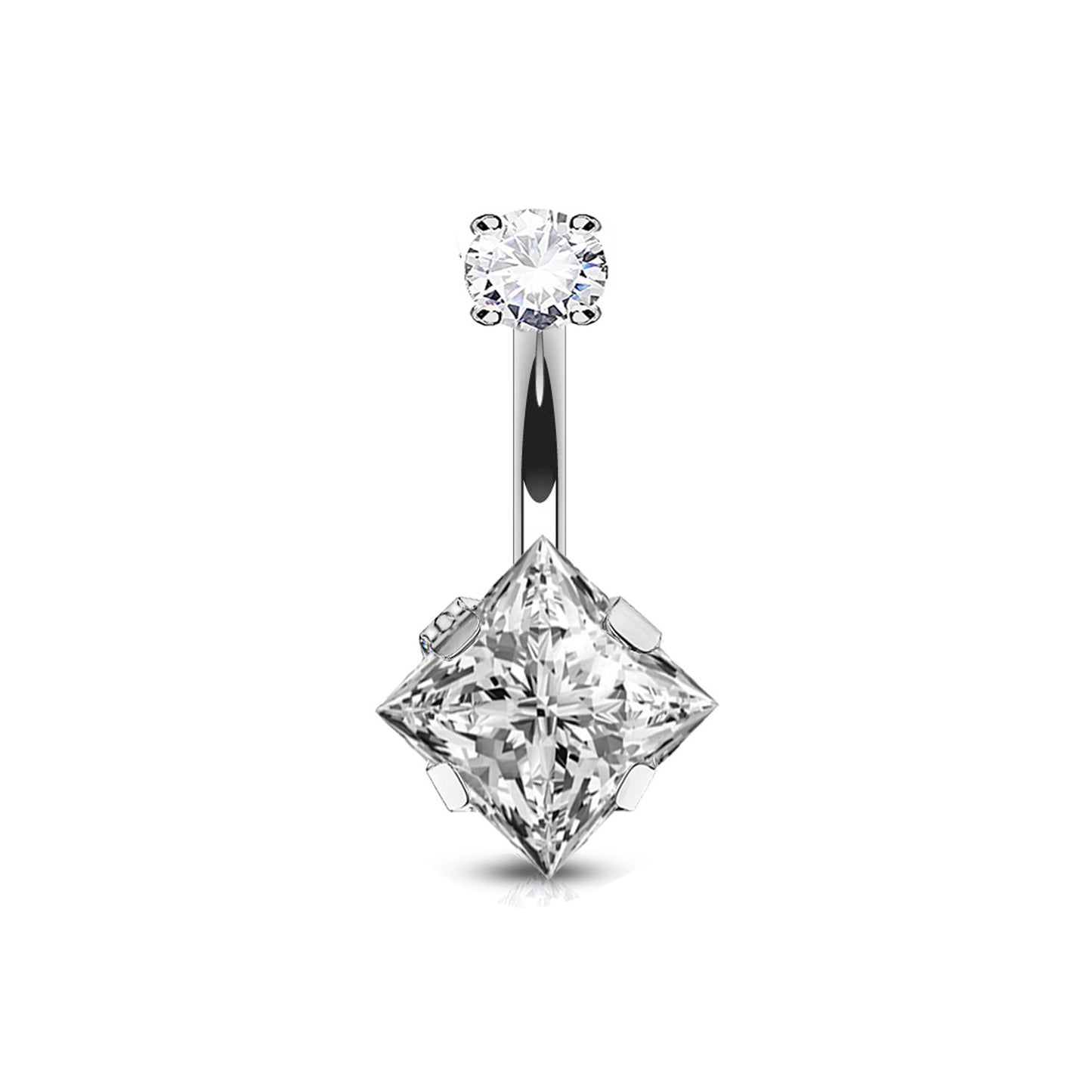 14G ASTM F136 Titanium Belly Button Ring Star Heart Square CZ