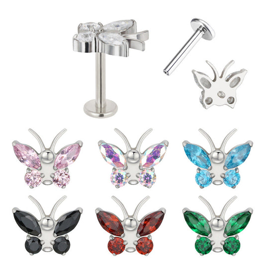 16G ASTM F136 Titanium Internal Thread Labret Stud Butterfly CZ