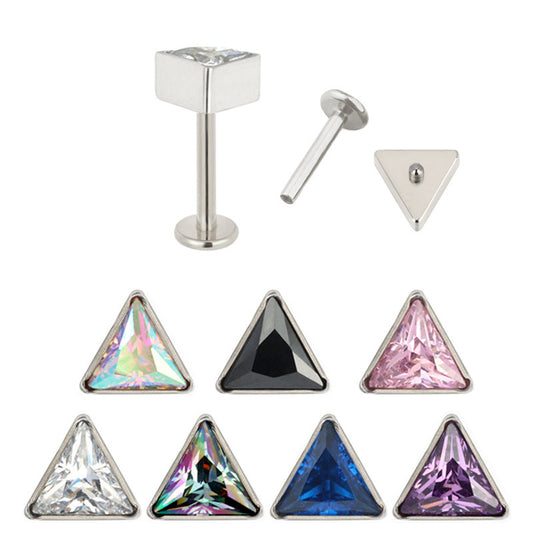 16G ASTM F136 Titanium Triangle CZ Labret Stud