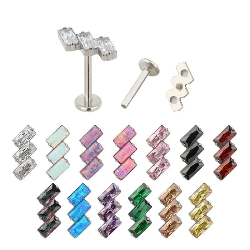 16G ASTM F136 Titanium Internal Thread Color CZ Helix Labret Stud Piercing