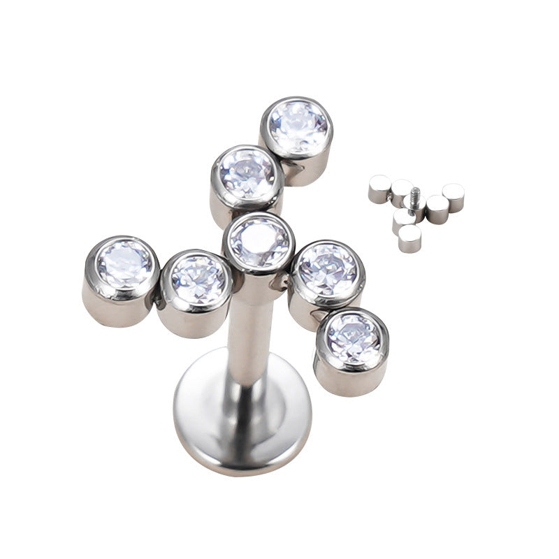 16G ASTM F136 Titanium Labret Stud Internal Thread Propeller CZ