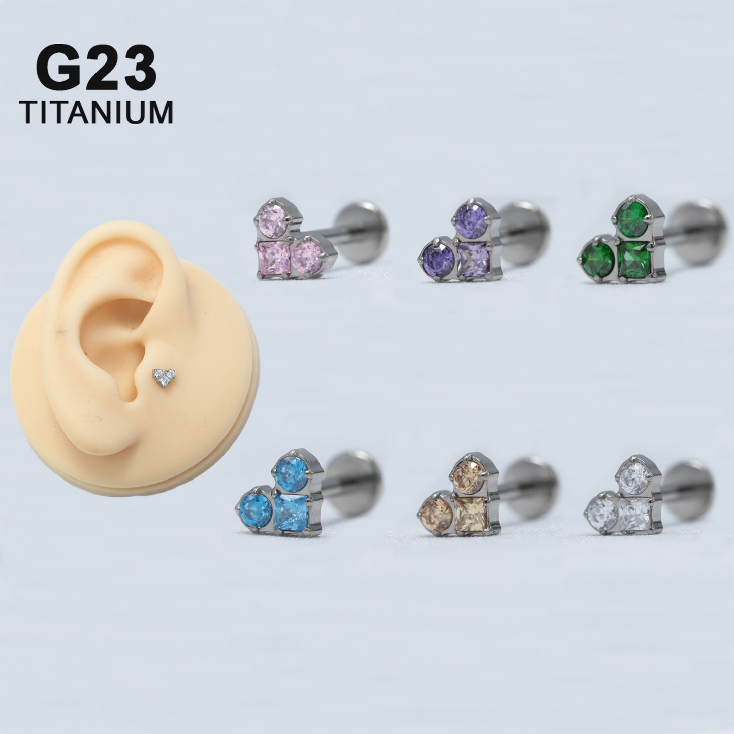 16G ASTM F136 Titanium Internal Threaded Heart CZ Labret