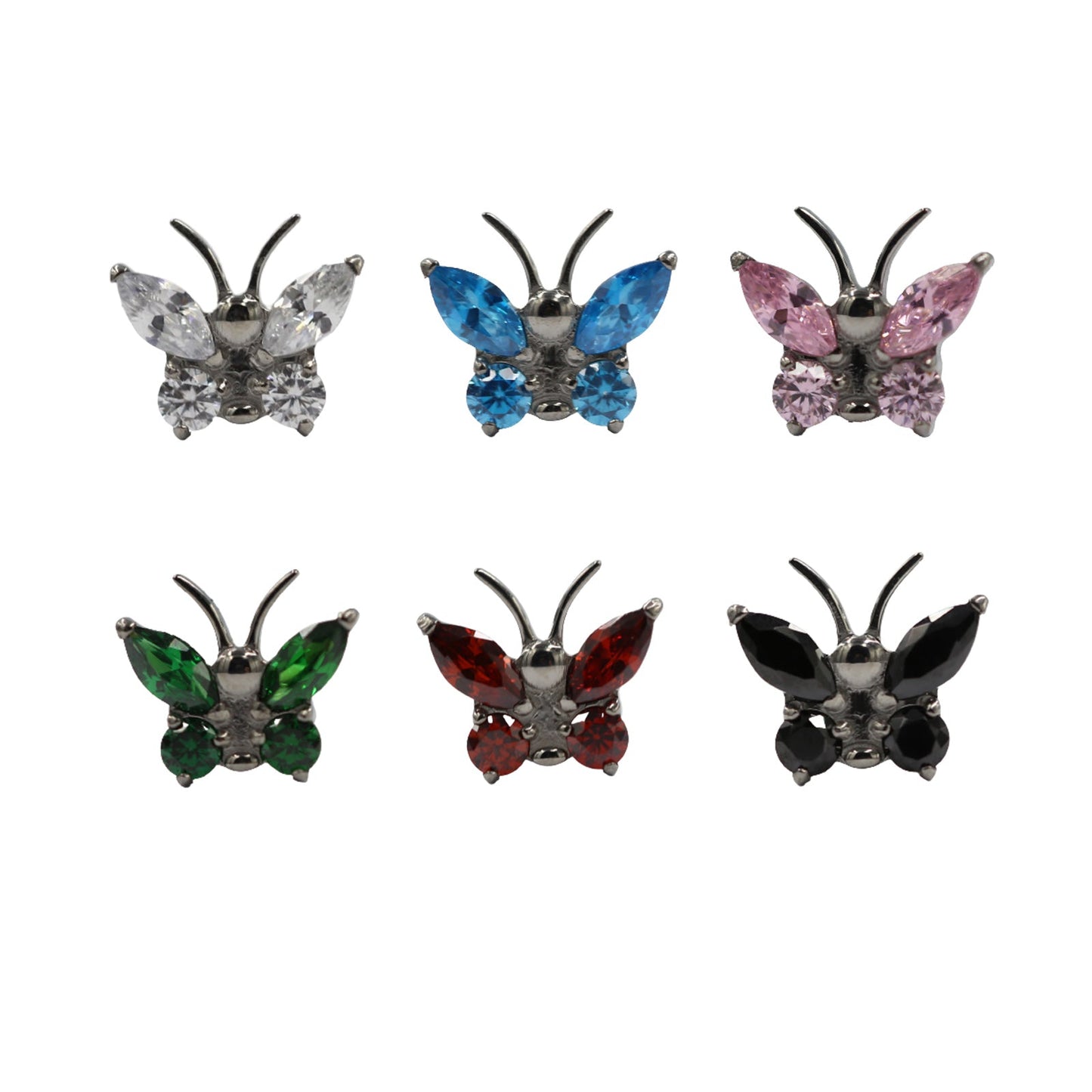 16G ASTM F136 Titanium Internal Thread Labret Stud Butterfly CZ