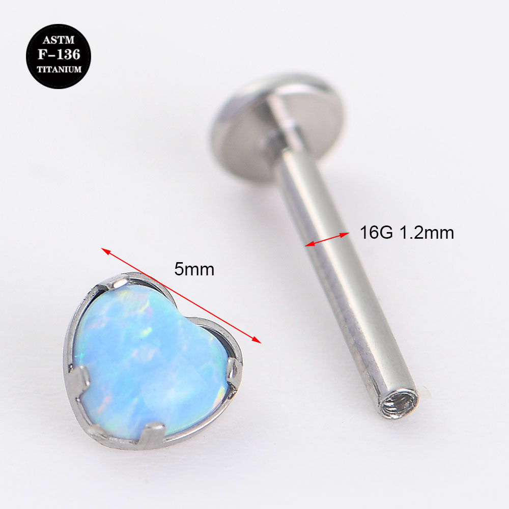 16G ASTM F136 Titanium Heart Opal Labret