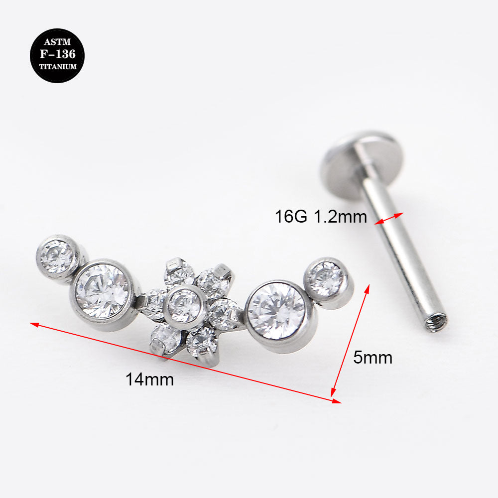 16G ASTM F136 Titanium Flower Labret Stud Helix Cartilage Piercing RIng