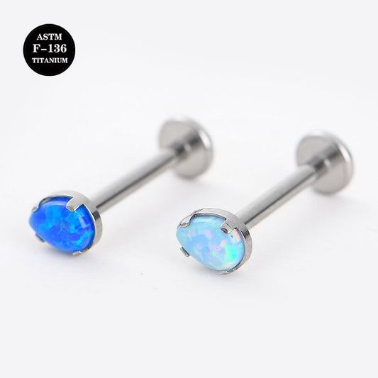 16G ASTM F136 Titanium Waterdrop Teardrop Opal Labret