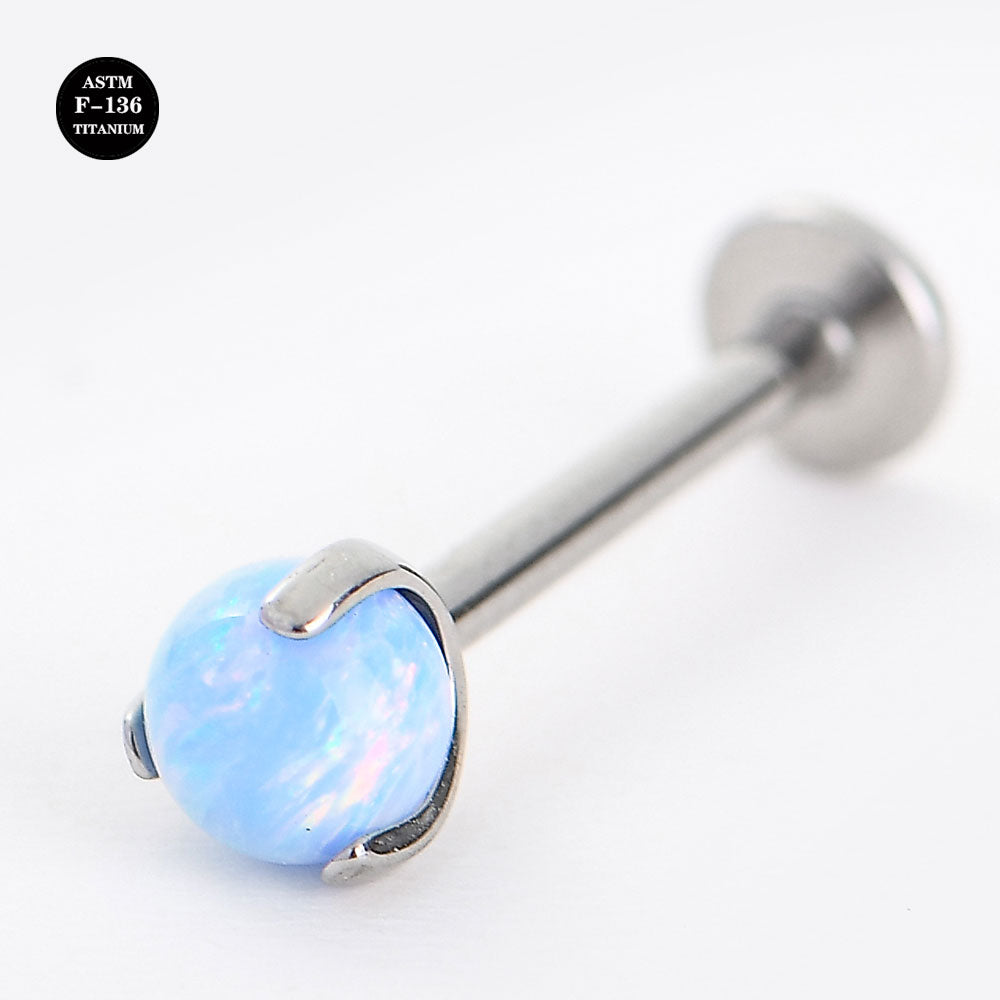 16G ASTM F136 Titanium Labret Stud Prong Setting Opal Ball Piercing Jewelry