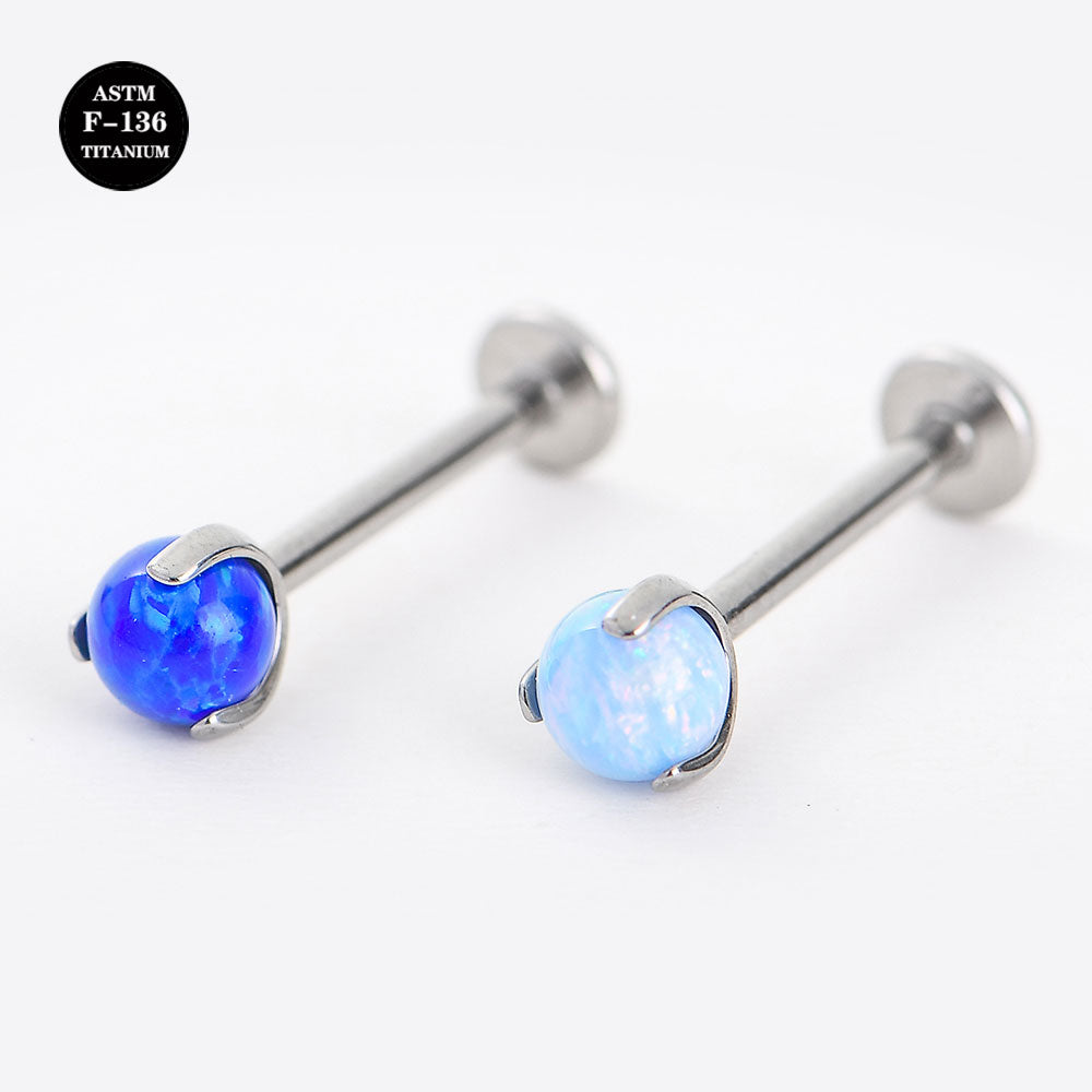 16G ASTM F136 Titanium Labret Stud Prong Setting Opal Ball Piercing Jewelry