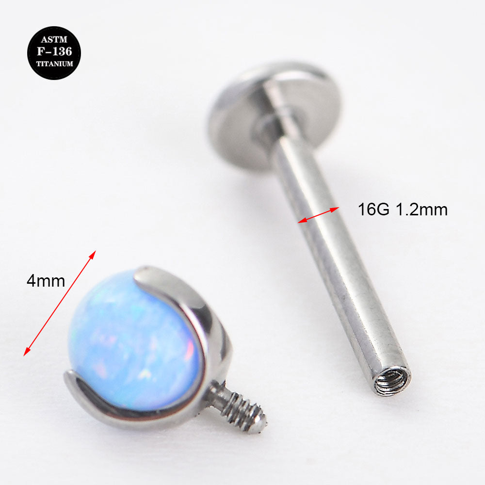 16G ASTM F136 Titanium Labret Stud Prong Setting Opal Ball Piercing Jewelry