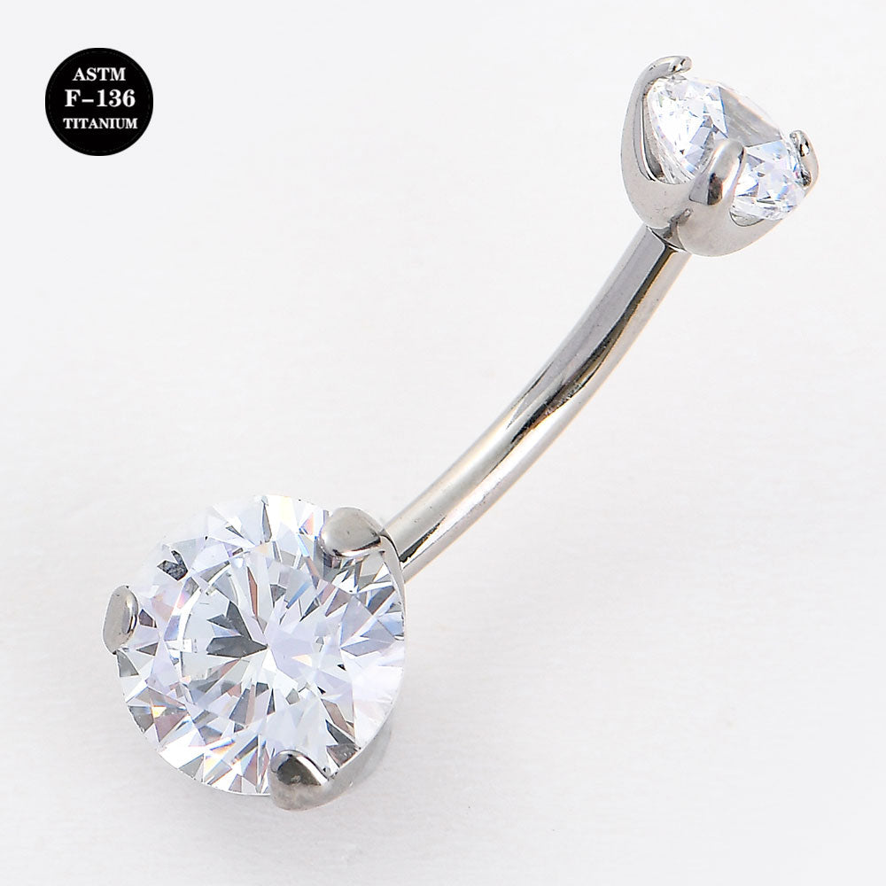 14G 12mm 10mm ASTM F136 High Polished Titanium Belly Button Rings with CZ Gem