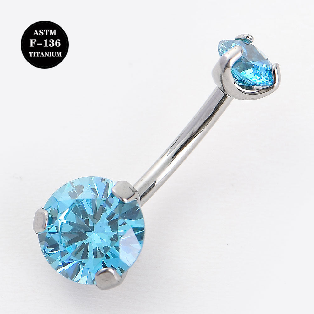 14G 12mm 10mm ASTM F136 High Polished Titanium Belly Button Rings with CZ Gem