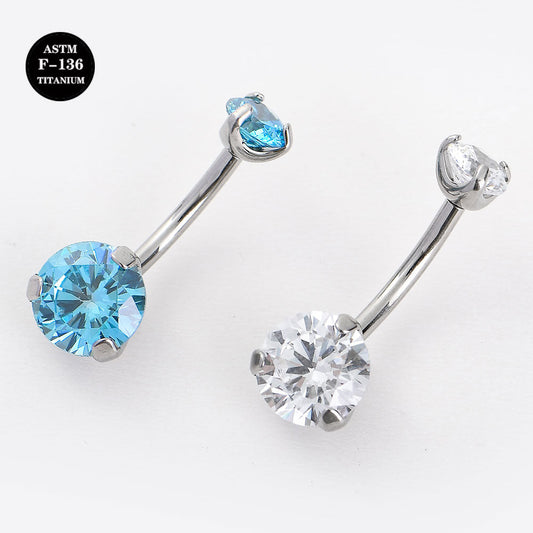 14G 12mm 10mm ASTM F136 High Polished Titanium Belly Button Rings with CZ Gem