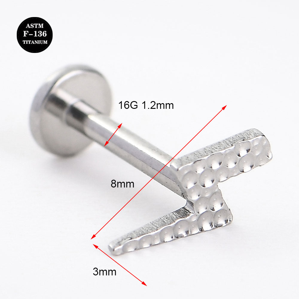 16G Implant Grade ASTM F136 Titanium Hammer Moon Lightning Labret Piercing