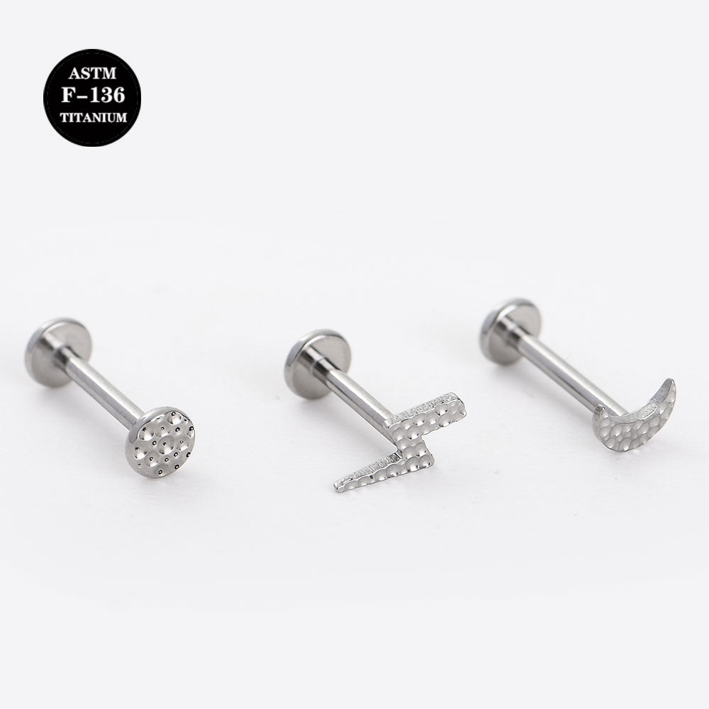 16G Implant Grade ASTM F136 Titanium Hammer Moon Lightning Labret Piercing