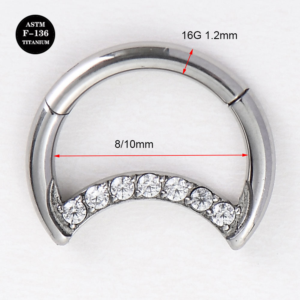 16G Implant Grade Titanium ASTM F136 Moon CZ Septum Clicker IPTIC13