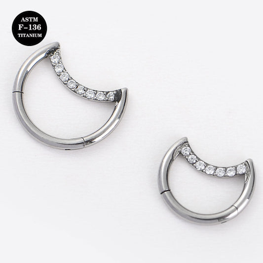 16G Implant Grade Titanium ASTM F136 Moon CZ Septum Clicker IPTIC13