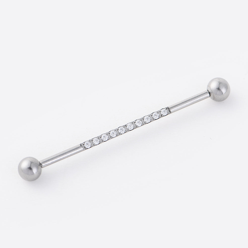 14G Implant Grade Titanium Industrial Barbell Piercing CZ Gem