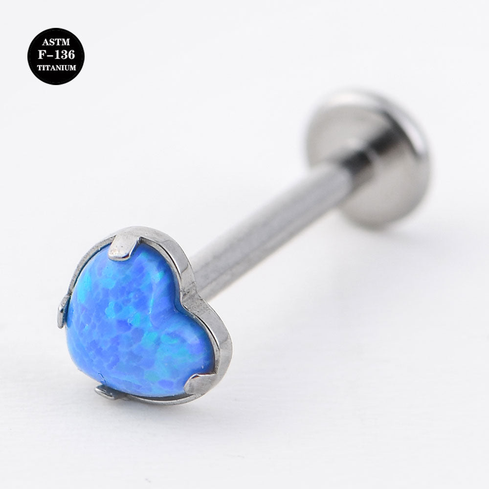 16G ASTM F136 Titanium Heart Opal Labret