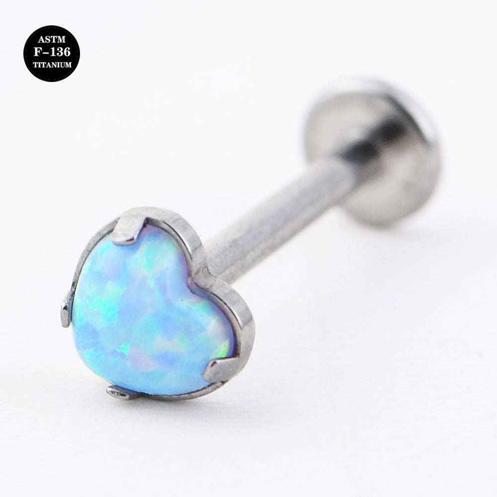 16G ASTM F136 Titanium Heart Opal Labret