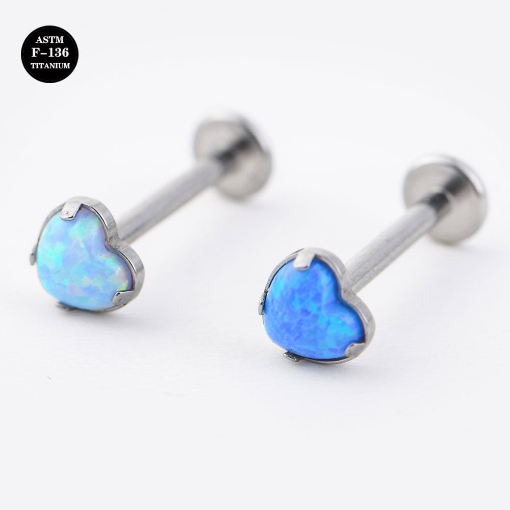 16G ASTM F136 Titanium Labet Stud Opal Heart Helix Jewelry Earring