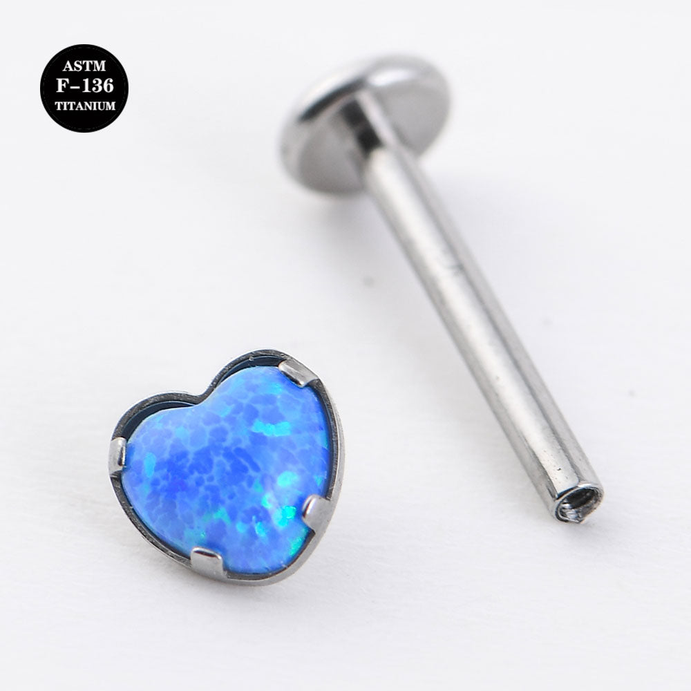 16G ASTM F136 Titanium Heart Opal Labret