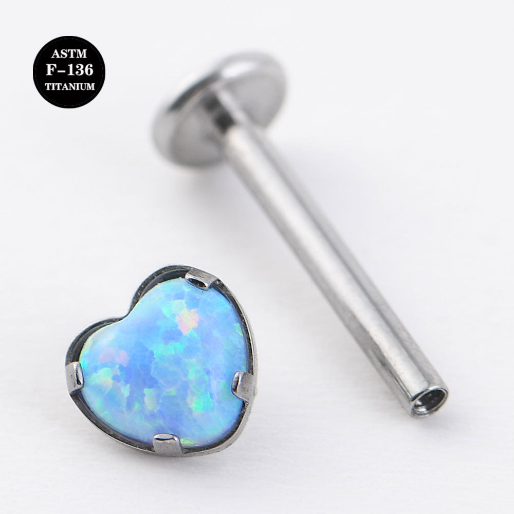 16G ASTM F136 Titanium Labet Stud Opal Heart Helix Jewelry Earring