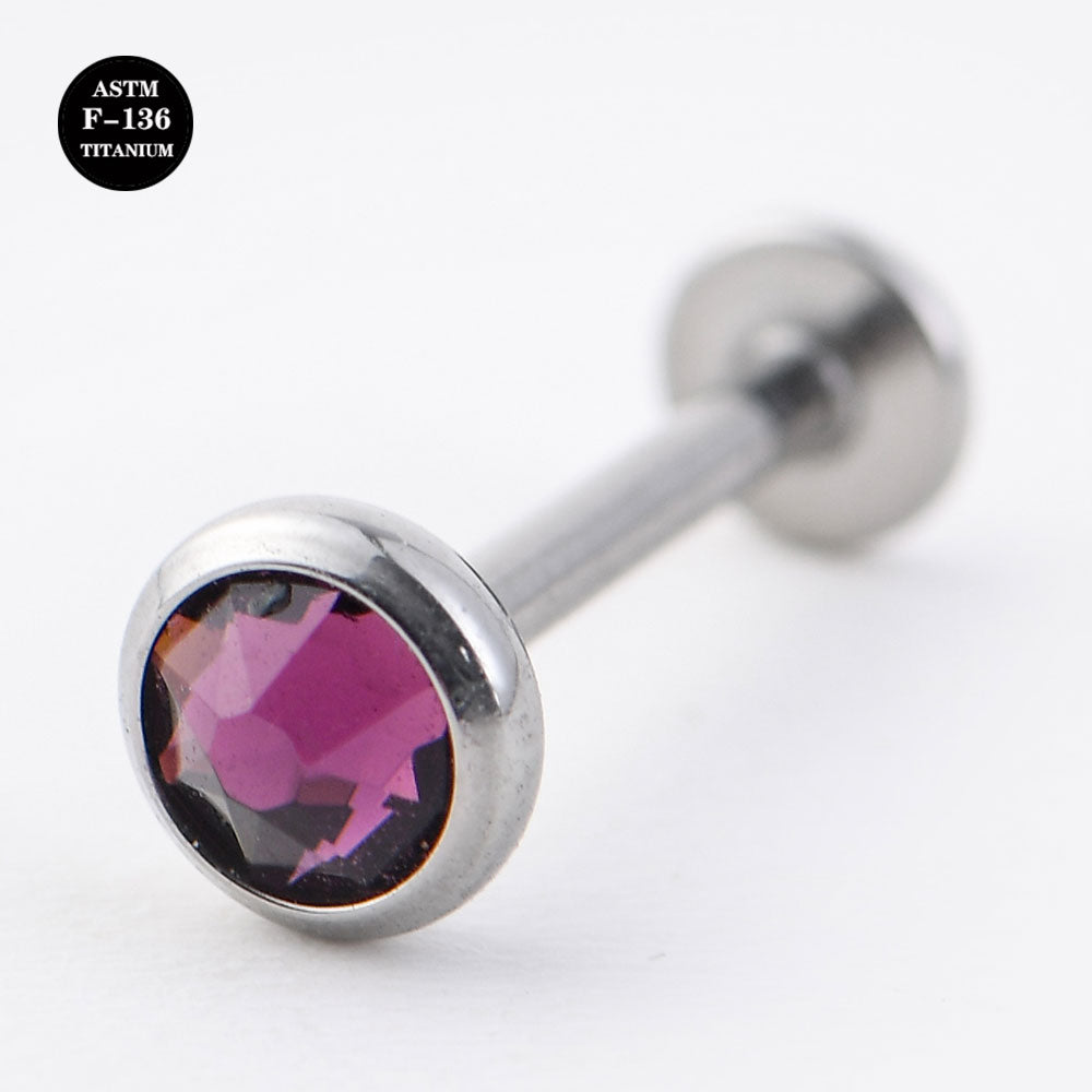 16G ASTM F136 Titanium Labret Color CZ Piercing