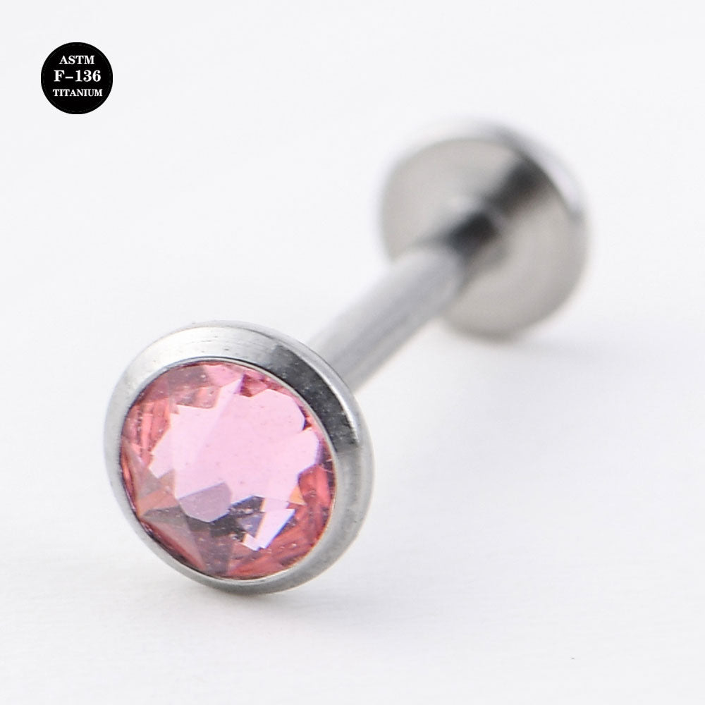 16G ASTM F136 Titanium Labret Color CZ Piercing