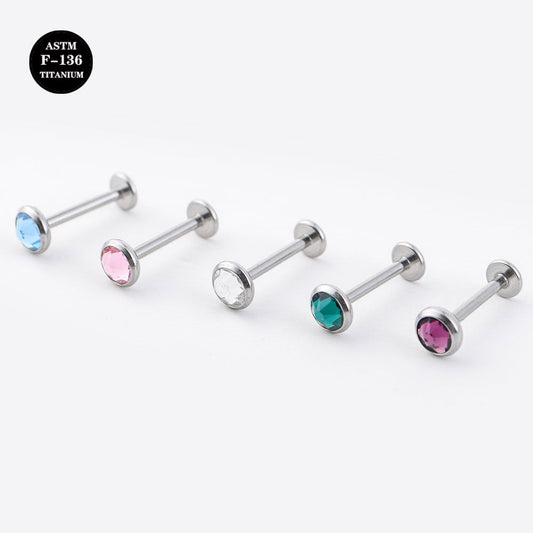 16G ASTM F136 Titanium Labret Color CZ Piercing