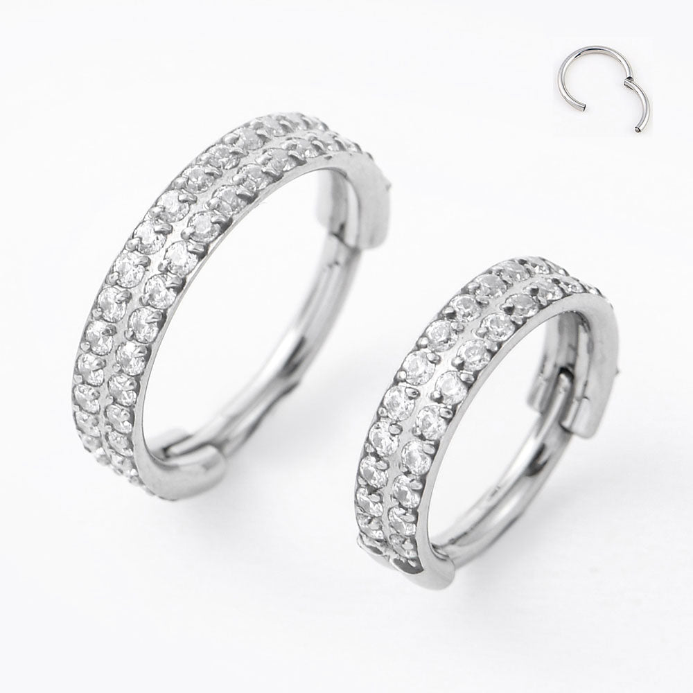 16G ASTM F136 Titanium Double Ring CZ Septum Clicker Ring