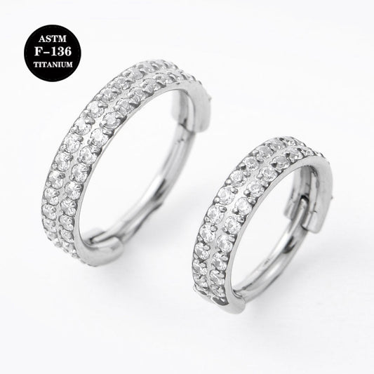 16G ASTM F136 Titanium Double Ring CZ Septum Clicker Ring