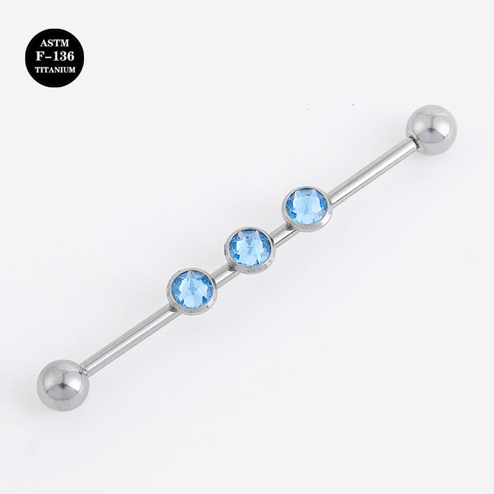 14G ASTM F136 Titanium Industrial Piercing Barbell Color CZ