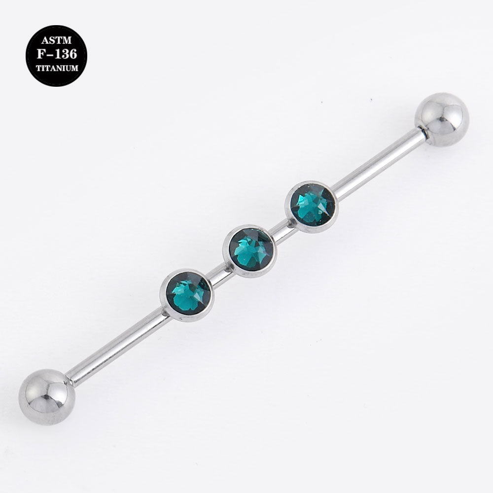 14G ASTM F136 Titanium Industrial Piercing Barbell Color CZ