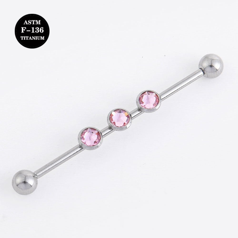 14G ASTM F136 Titanium Industrial Piercing Barbell Color CZ