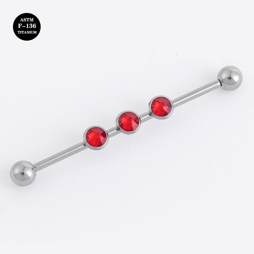 14G ASTM F136 Titanium Industrial Piercing Barbell Color CZ