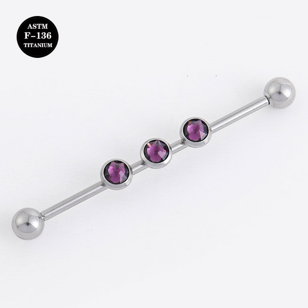 14G ASTM F136 Titanium Industrial Piercing Barbell Color CZ