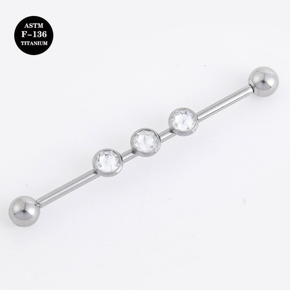 14G ASTM F136 Titanium Industrial Piercing Barbell Color CZ