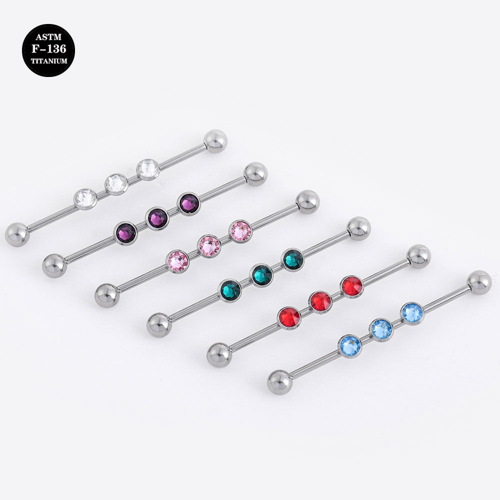 14G ASTM F136 Titanium Industrial Piercing Barbell Color CZ