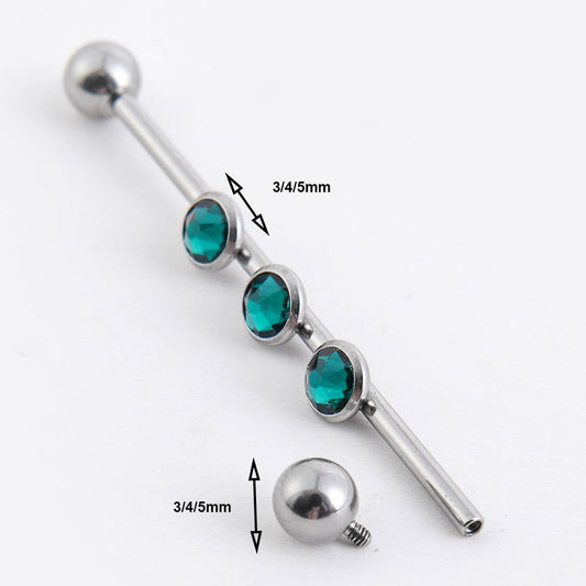 14G ASTM F136 Titanium Industrial Piercing Barbell Color CZ