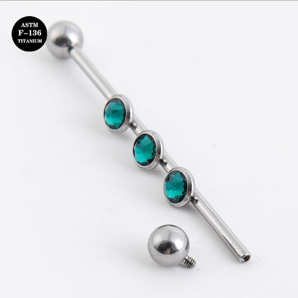 14G ASTM F136 Titanium Industrial Piercing Barbell Color CZ