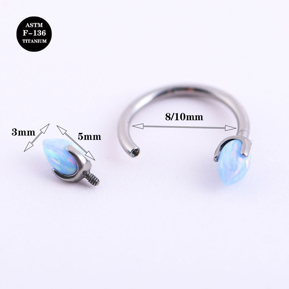 16G ASTM F136 Titanium Horeshoe Circular Barbell with Bullet Opal