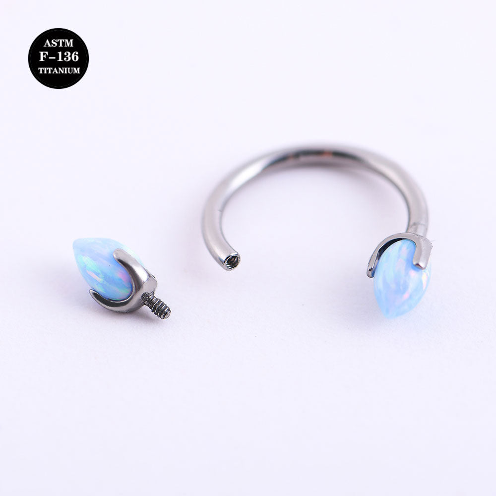 16G ASTM F136 Titanium Horeshoe Circular Barbell with Bullet Opal