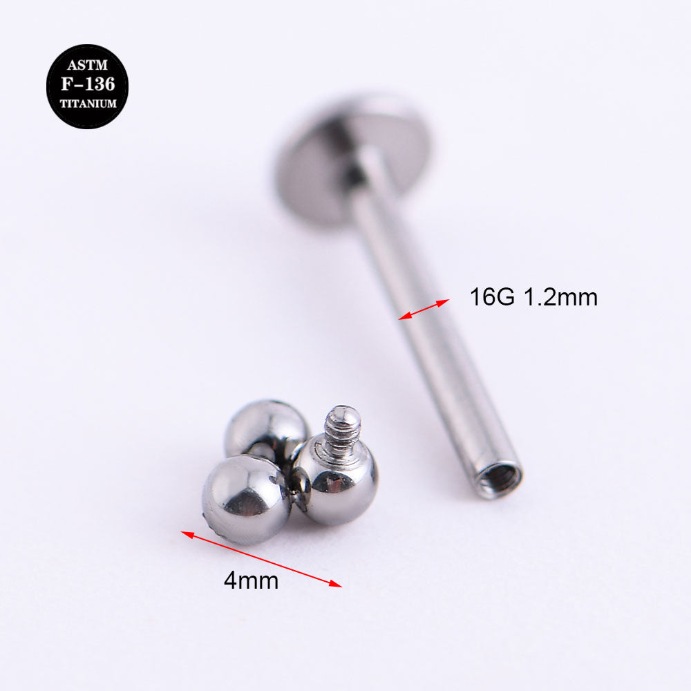 16G ASTM F136 Titanium Internal Thread Labret Three Ball