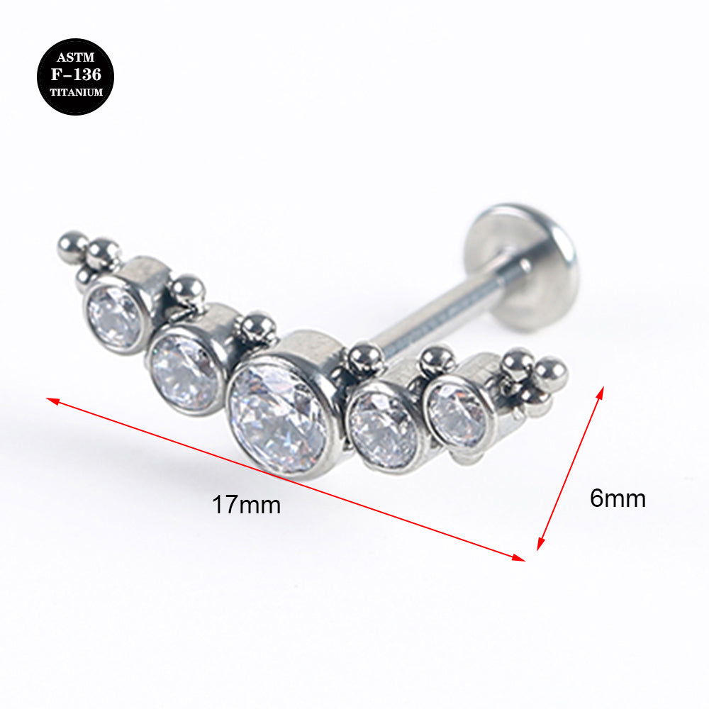 16G ASTM F136 Titanium Internal Thread CZ Cluster Labret