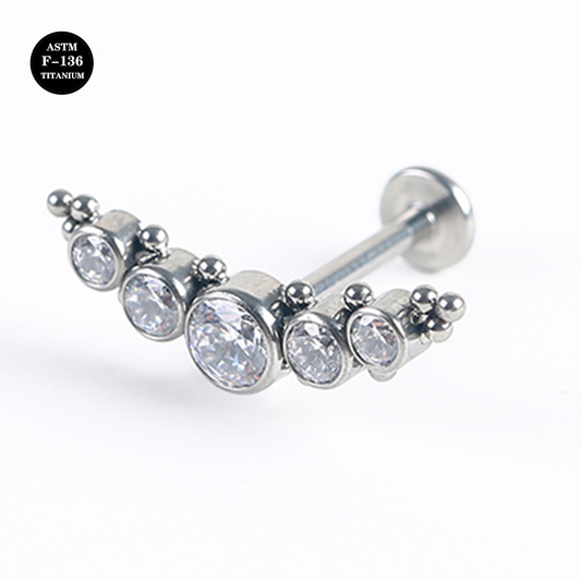 16G ASTM F136 Titanium Internal Thread CZ Cluster Labret