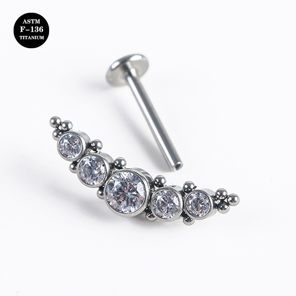 16G ASTM F136 Titanium Internal Thread CZ Cluster Labret